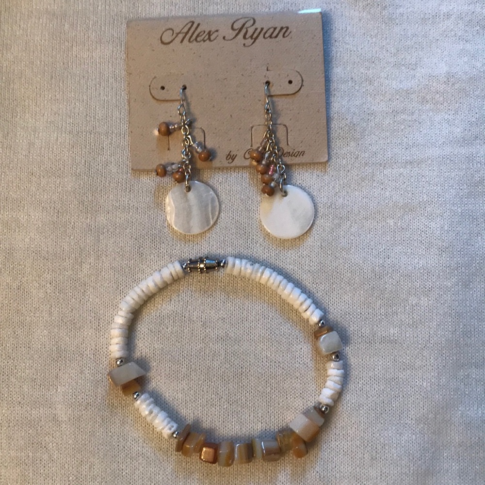 Shell and bead necklace and earrings